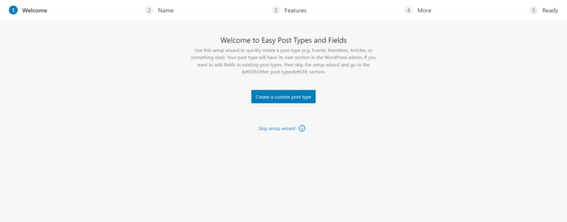 setup wizard easy post types
