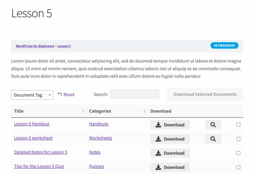 Course materials in LearnDash lesson