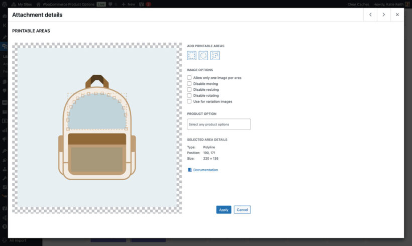 Set custom printable area in WooCommerce product
