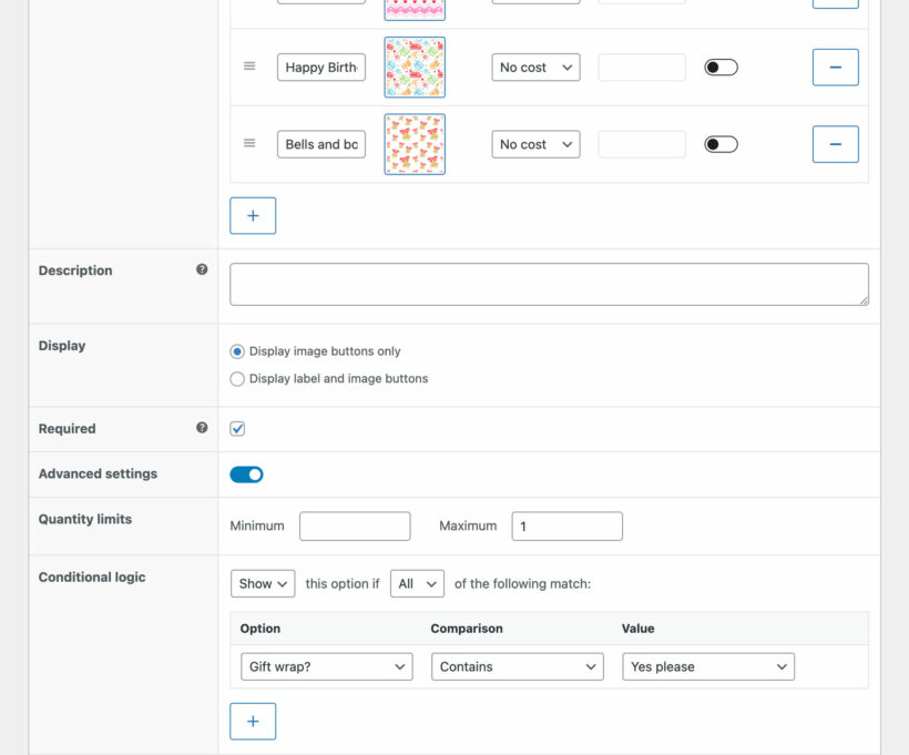WooCommerce product options with conditional logic