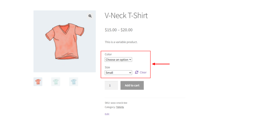 variable product options WooCommerce
