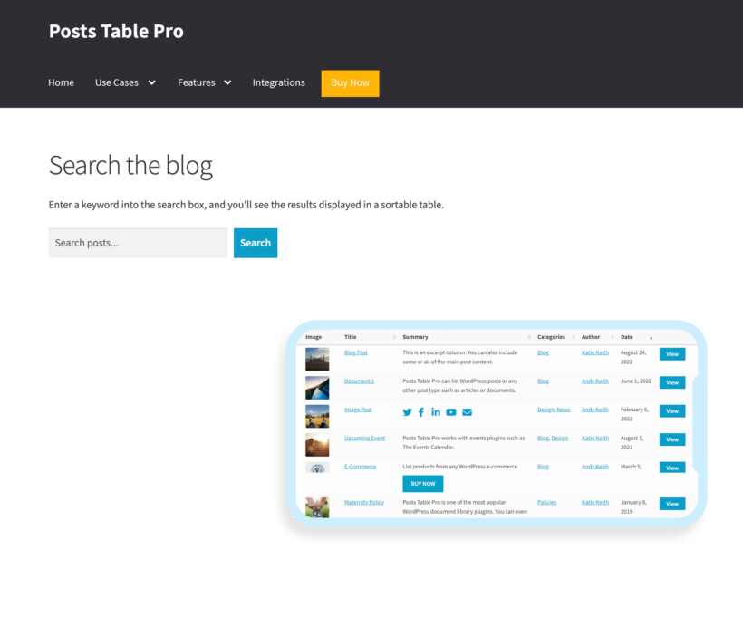 WooCommerce Posts Table Pro search