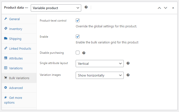 WooCommerce manage stock at variation level