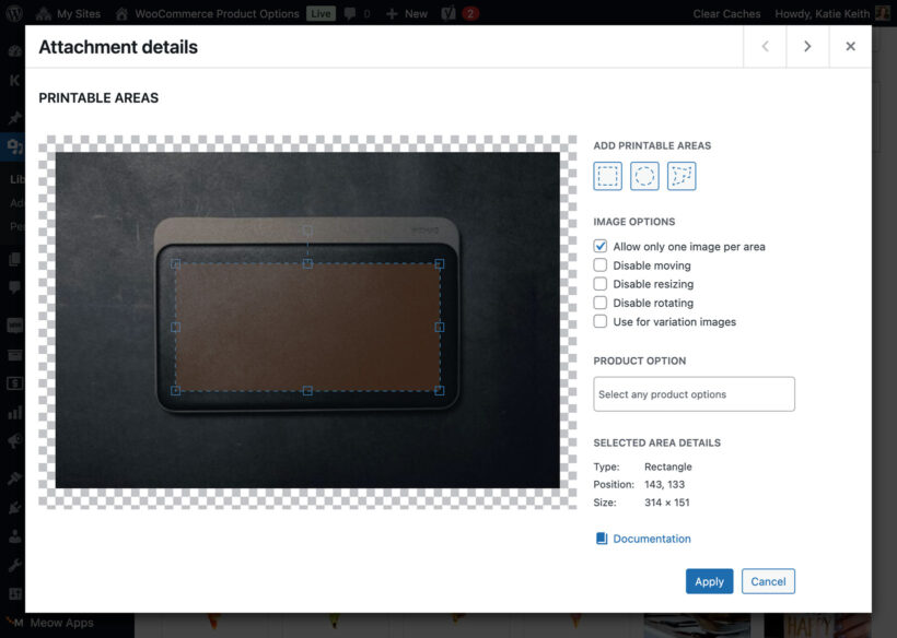 Engraved product set printable area