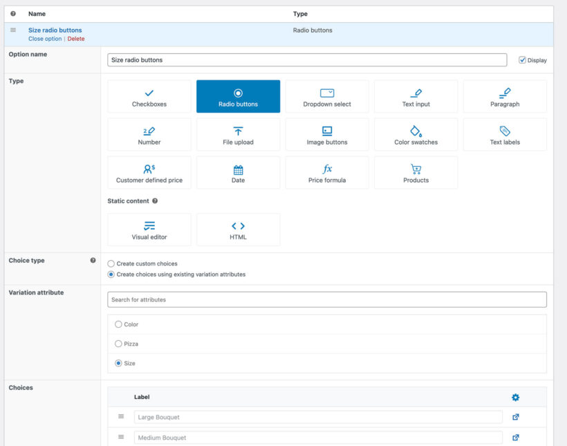 WooCommerce display variations as radio buttons