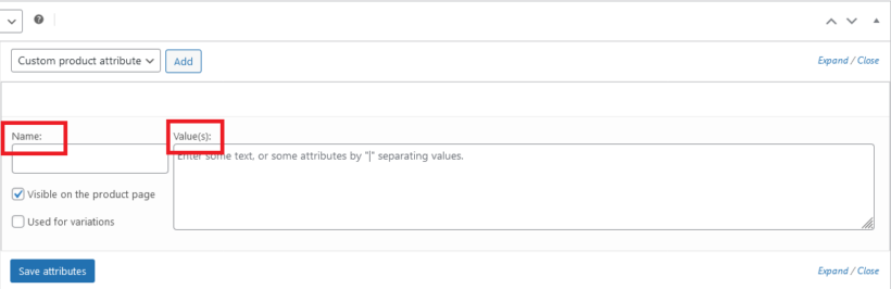 Adding custom names and values to the custom product attributes option