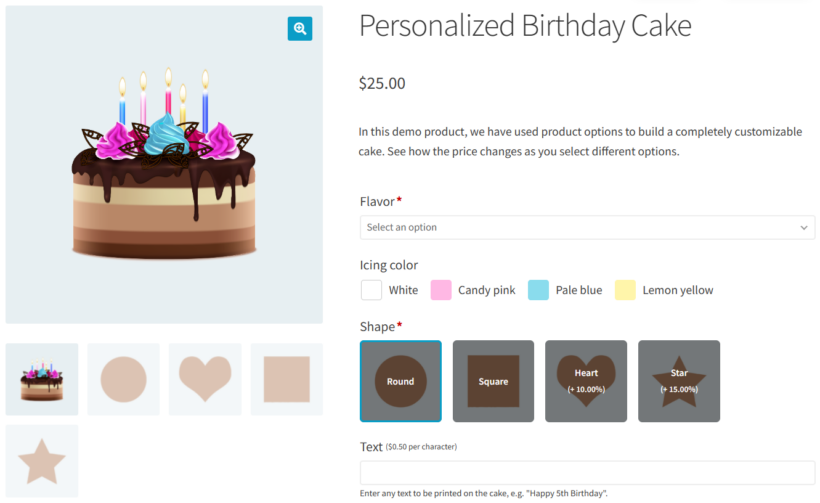 woocommerce add text field to product personalized birthday cake