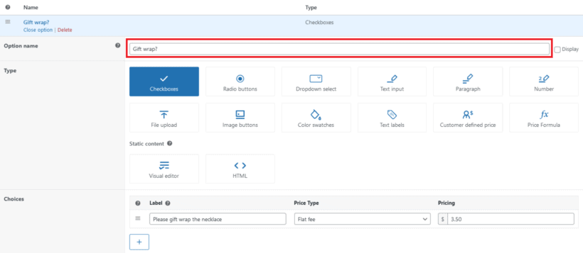 Gift wrap group option