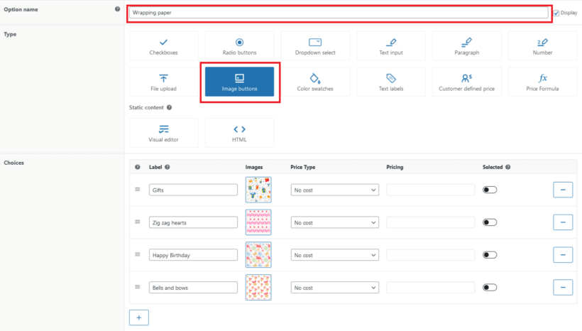 Wrapping paper option