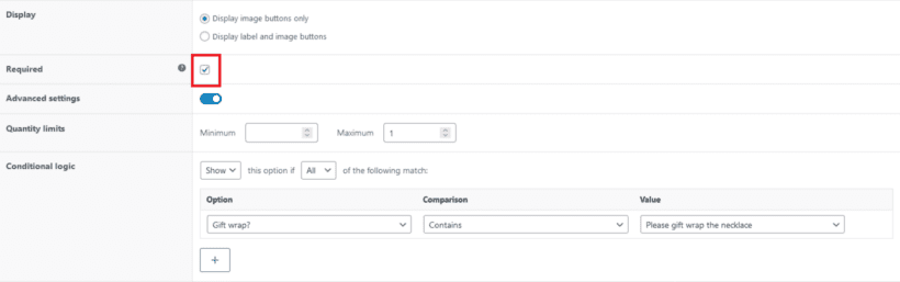 required checkbox for gift wrapping option