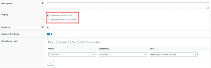 color swatches display options