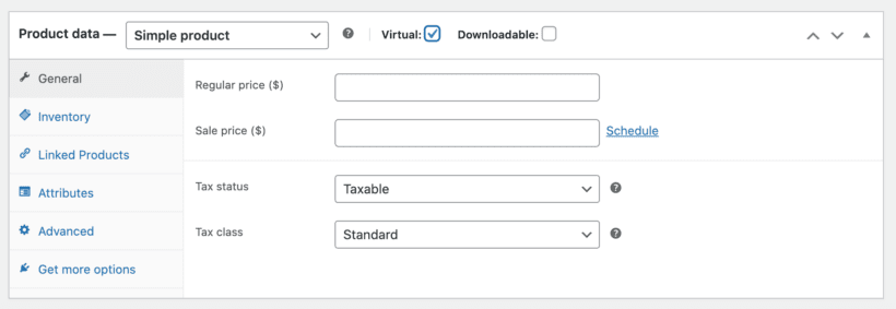 Simple virtual gift card product