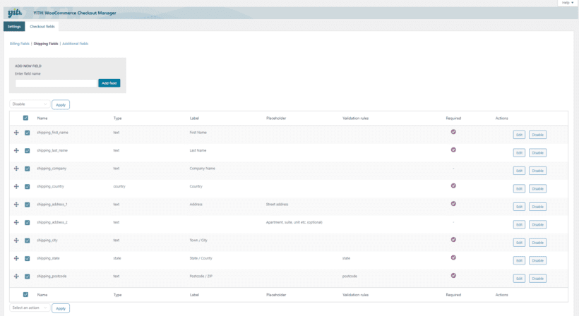 Disable checkout fields