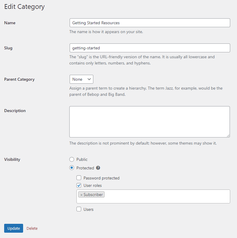Edit media library category
