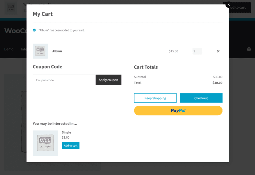 Fast cart pop-up