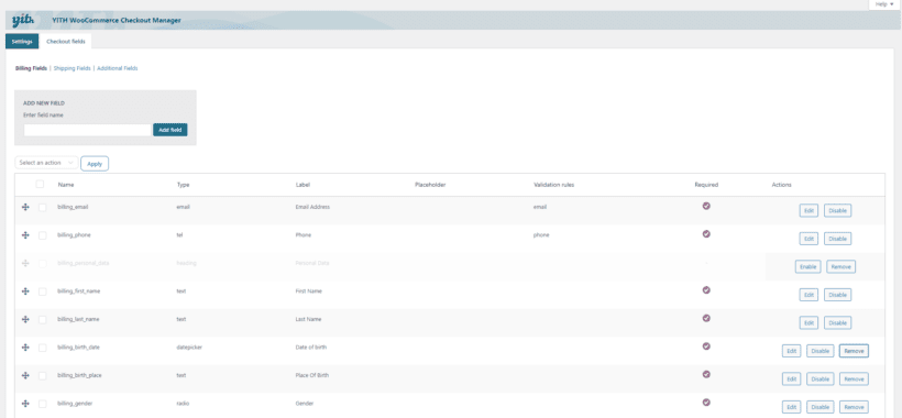 Remove fields WooCommerce
