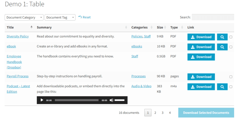 Table layout for WordPress Media organization