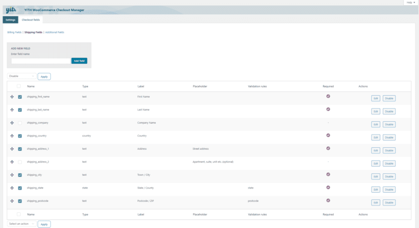 Remove checkout fields WooCommerce