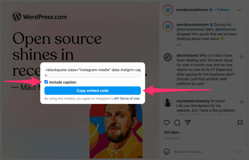 Instagram WordPress Embed Code