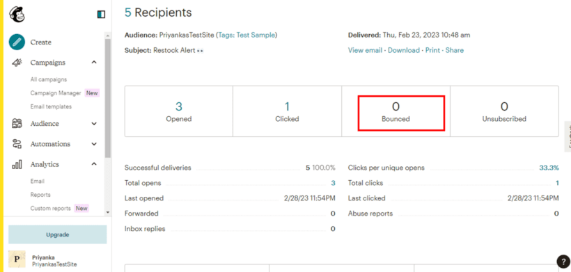 MailChimp bounce rate