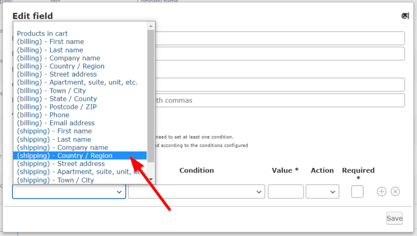 set up woocommerce conditional shipping checkout field