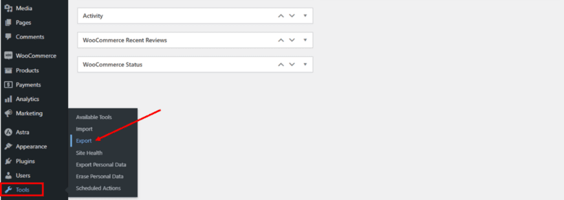 Default WooCommerce export orders feature