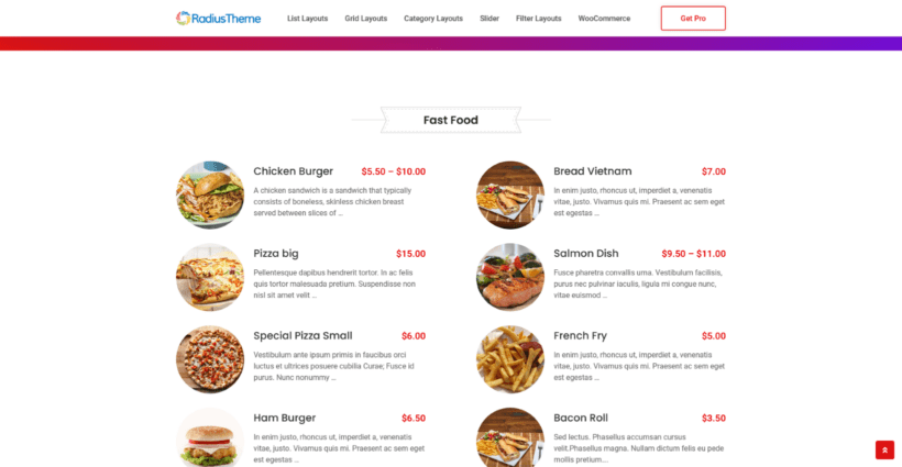 Food Menu Plugin
