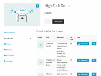 WooCommerce downloadable product specification documents