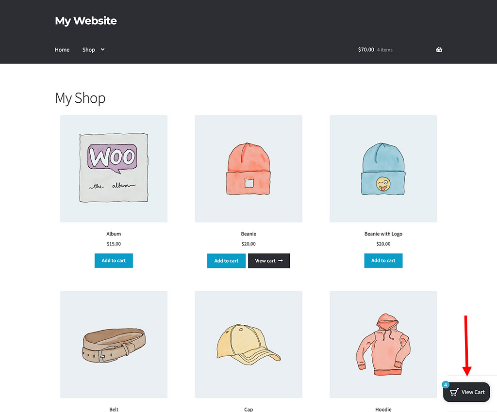 WooCommerce popup cart screenshot text
