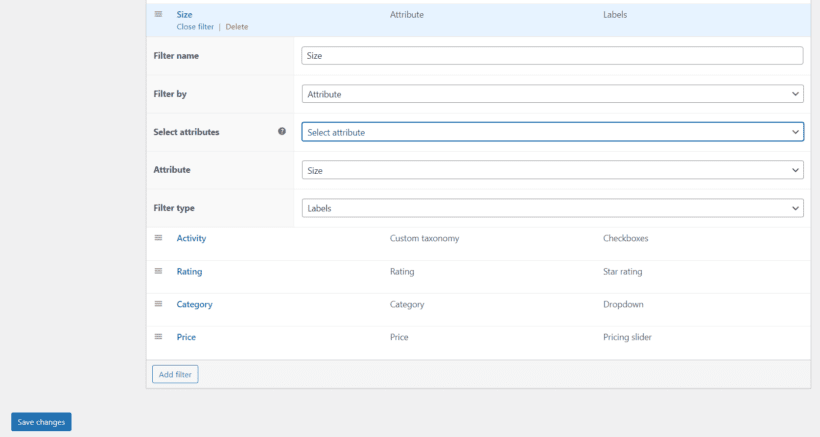 woocommerce dynamic filter settings