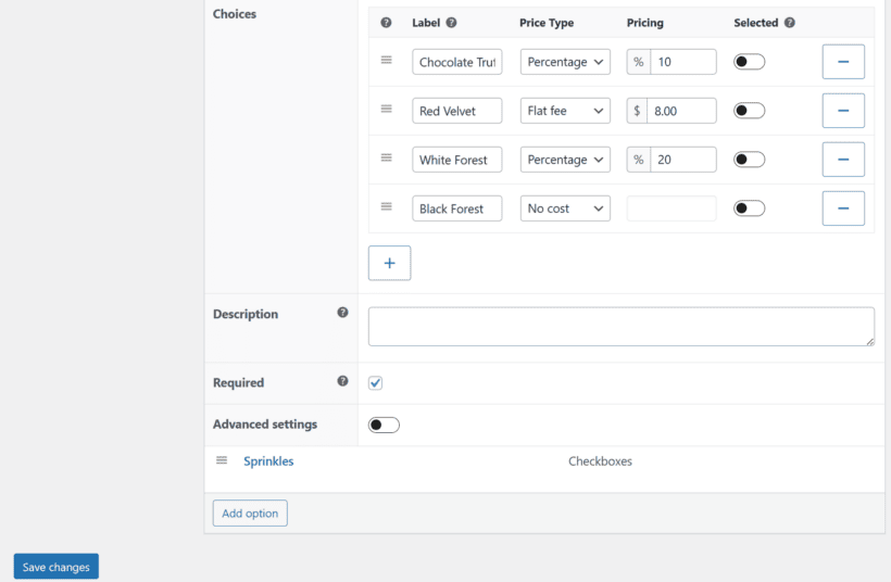 Add choices and select price type
