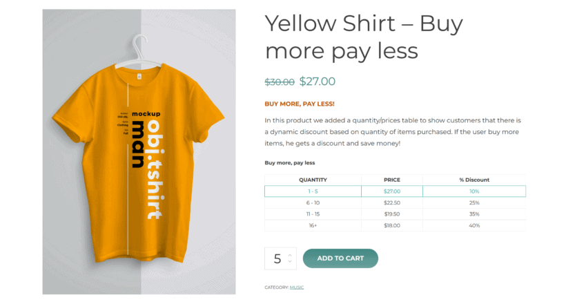 Tiered pricing displayed on the product page