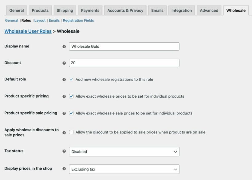 WooCommerce wholesale user role 20 discount