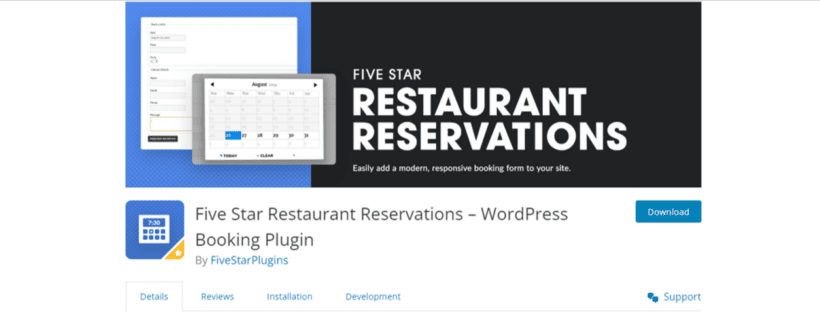best WordPress reservation plugin - Five Star Restaurant Reservations