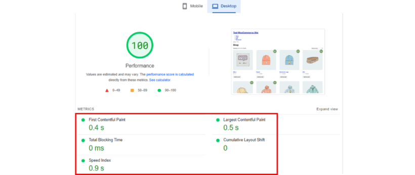 Fastest WooCommerce Themes - Google PageSpeed Insights Metrics