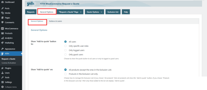 YITH WooCommerce Request a Quote plugin setup 1