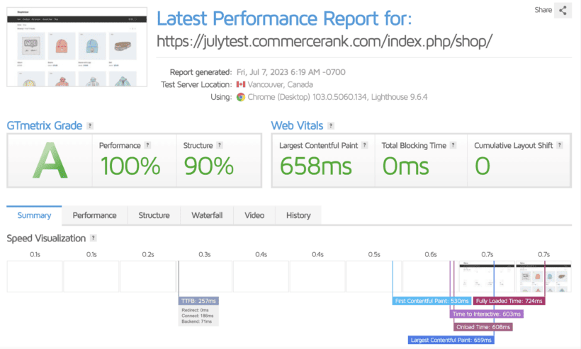 Shoptimizer GT Metrix score