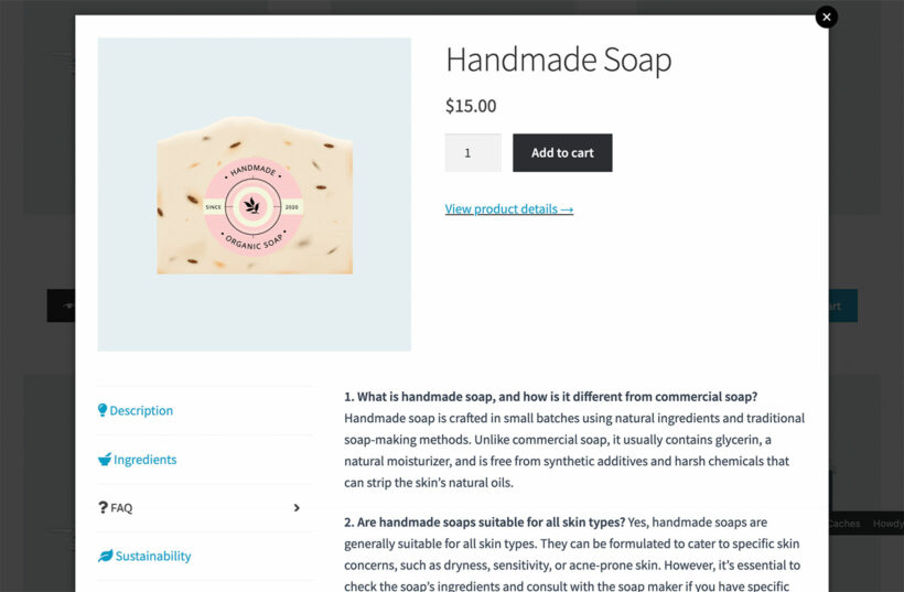 WooCommerce extra product tabs in lightbox