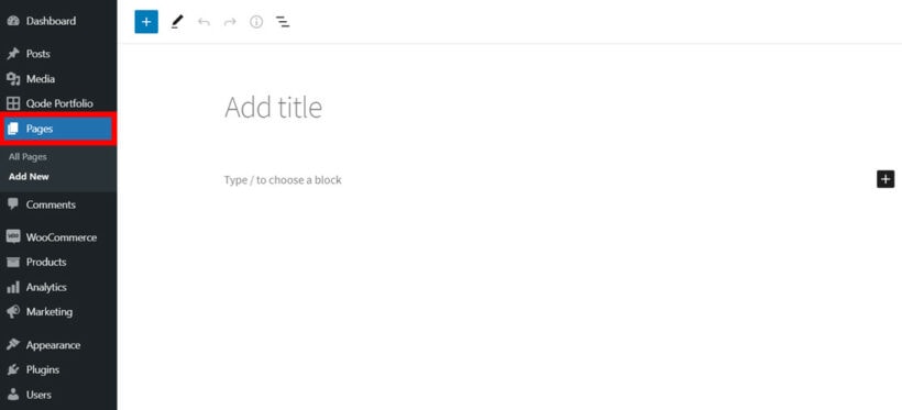Add new WordPress page