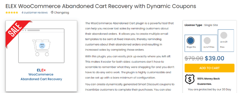 WooCommerce boost sales - ELEX WooCommerce Abandoned Cart Recovery with Dynamic Coupons