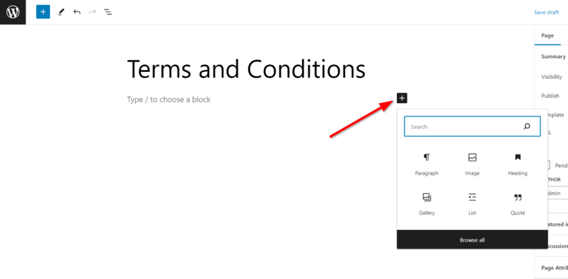 add content to wordpress terms and conditions page