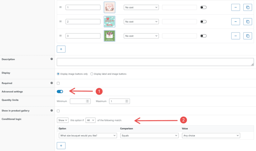 Example of conditional logic in WooCommerce Product Options