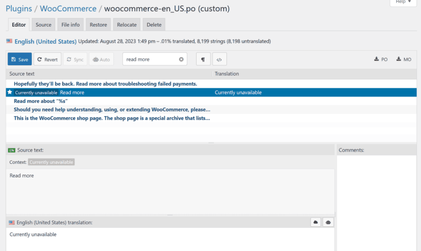 changing read more text using Loco translate