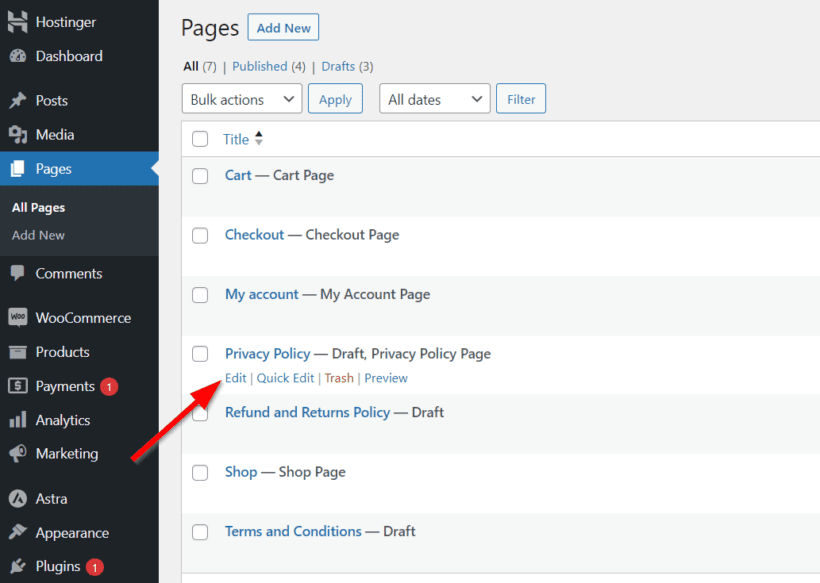 edit woocommerce privacy page