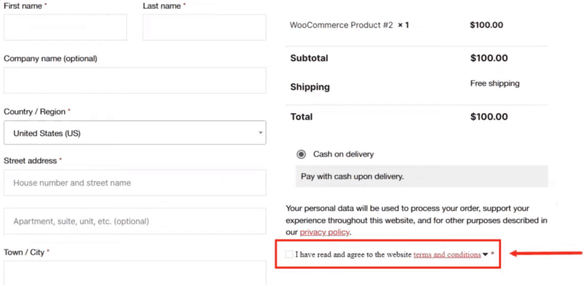 woocommerce terms and conditions page example