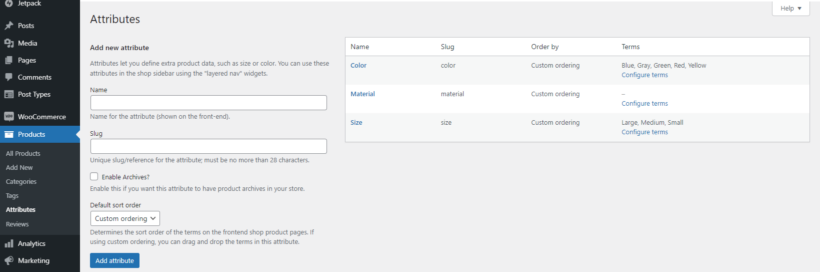 WooCommerce Product Data - Attributes