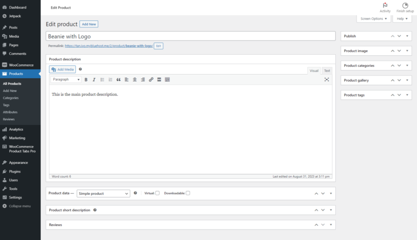 WooCommerce Product Data - Default WooCommerce Product page