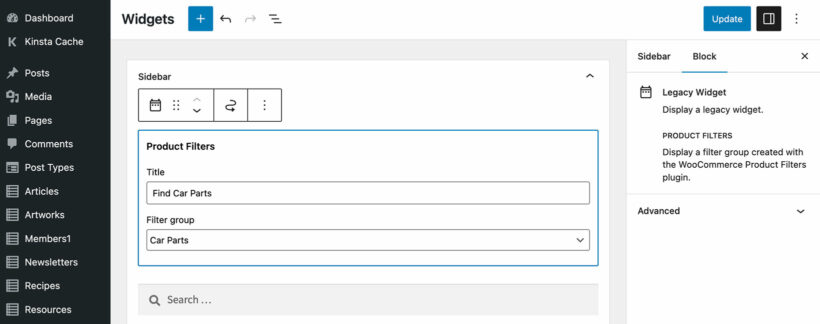 WooCommerce filter group widget car parts
