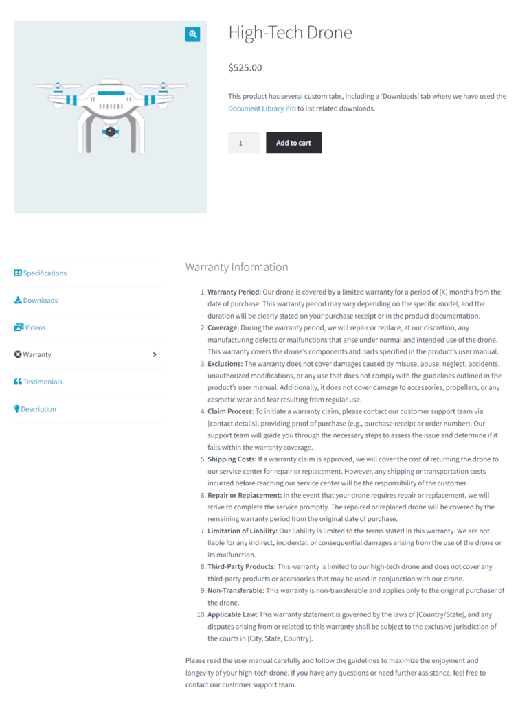 Additional order information