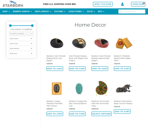 Home Decor page with product filters